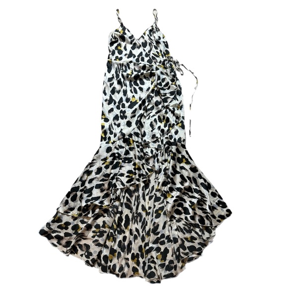 JLuxLabel Animal Print Satin Wrap Ruffle Maxi Dress L - Picture 2 of 8